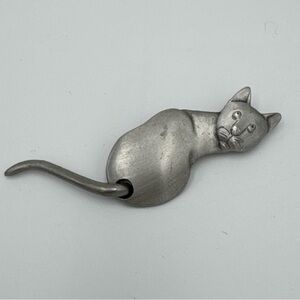 Charming Silver Cat Brooch Vintage Wagging Tail Stamped Pin NWT